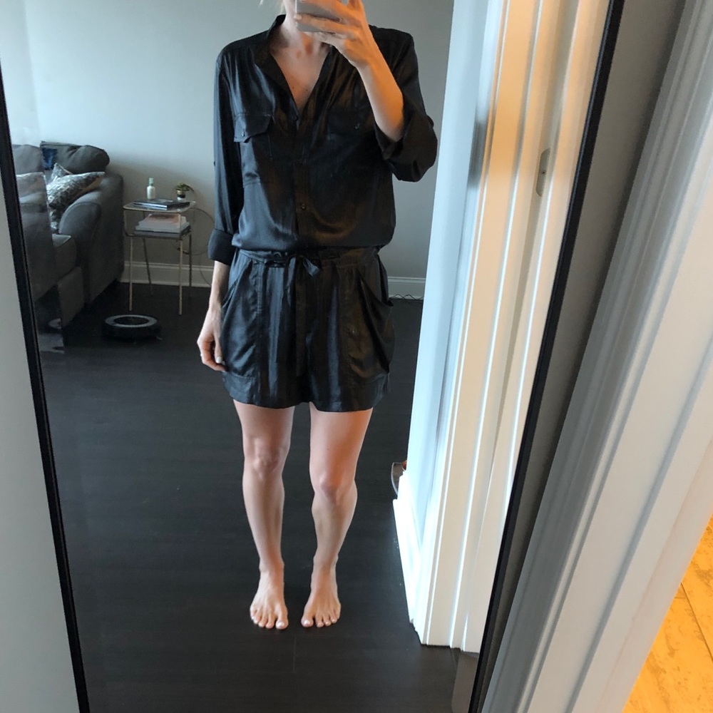 Black faux leather romper